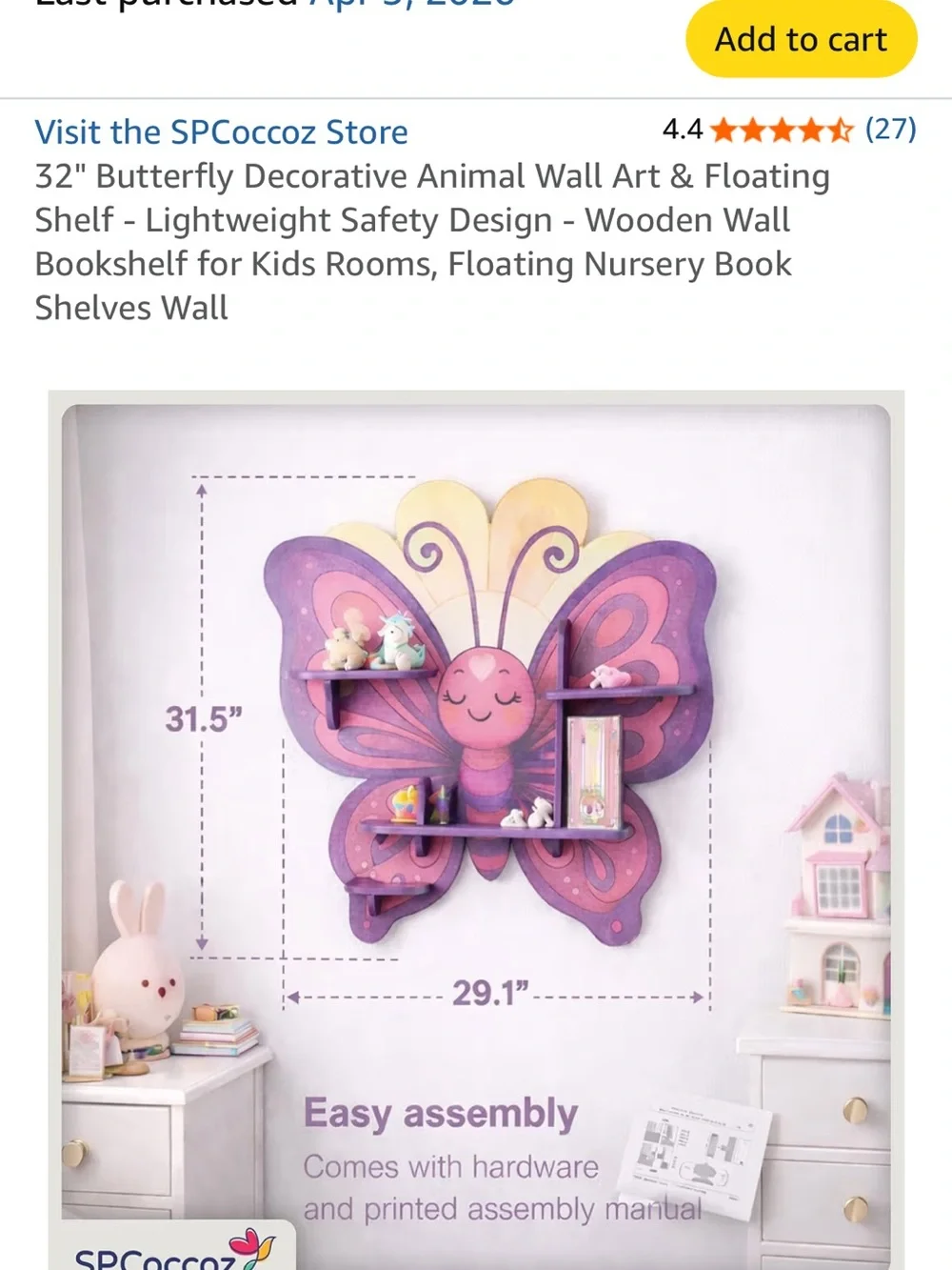 Pink & Purple Butterfly Floating Wall Shelf - Kids Wall Decor